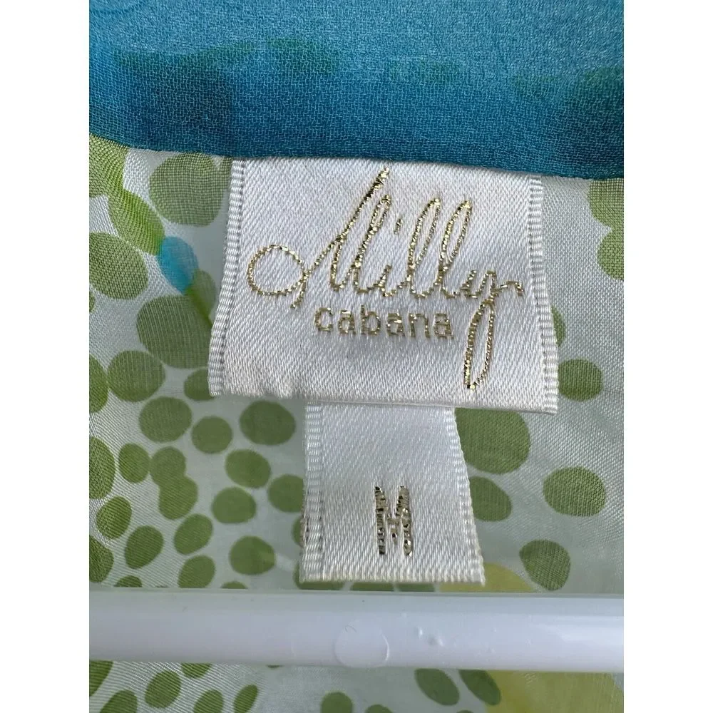 Milly Cabana Medium 100%‎ Silk Cover Up Sheer Tie Front Blue Yellow Swim